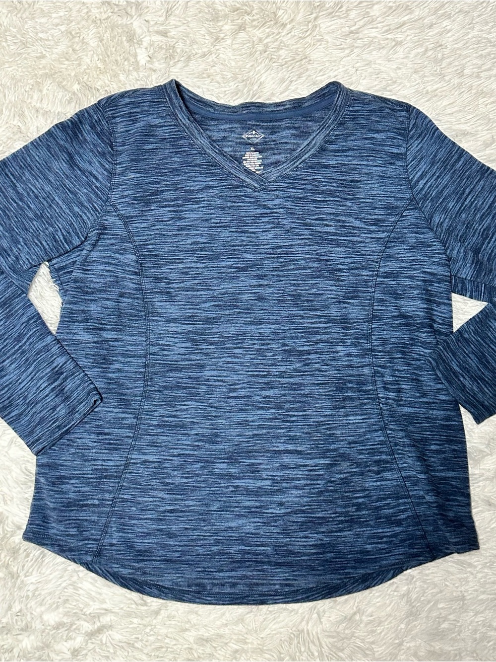 XL Blue Heathered V Neck Activewear Top